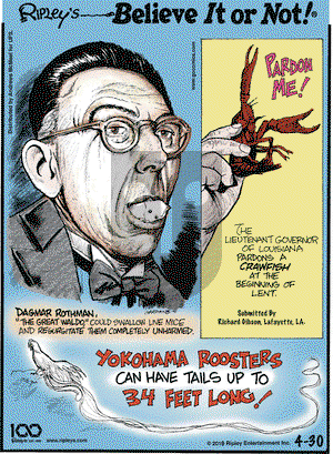 Ripley's Believe It or Not on Tuesday April 30, 2019 Comic Strip