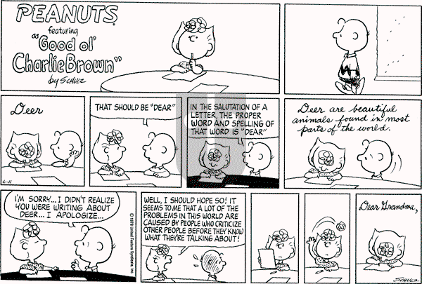 Peanuts - Sunday June 11, 1978 Comic Strip