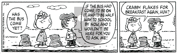 Peanuts on Wednesday March 30, 1994 Comic Strip