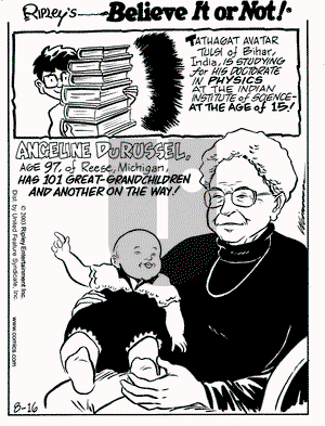 Ripley's Believe It or Not on Saturday August 16, 2003 Comic Strip