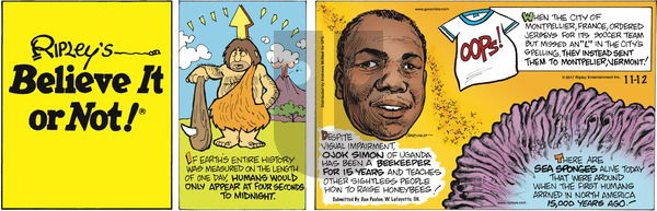 Ripley's Believe It or Not on Sunday November 12, 2017 Comic Strip