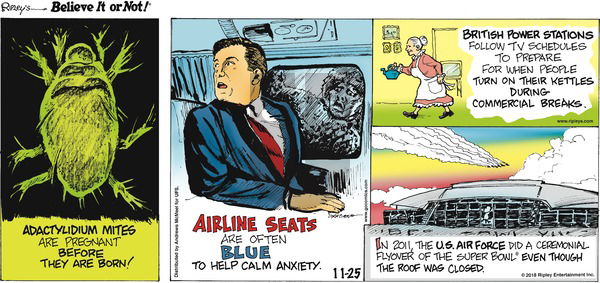 Ripley's Believe It or Not on Sunday November 25, 2018 Comic Strip