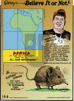 Ripley's Believe It or Not on Monday October 9, 2017 Comic Strip