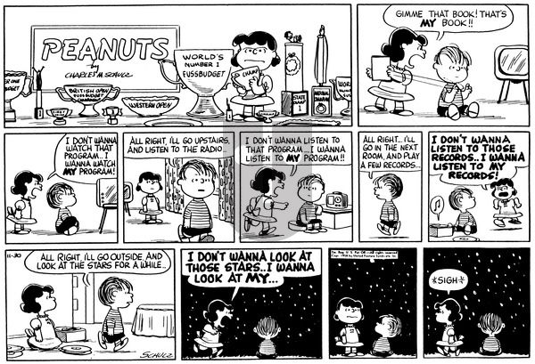 Peanuts on Sunday November 30, 1958 Comic Strip
