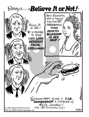 Ripley's Believe It or Not on Saturday September 20, 1997 Comic Strip