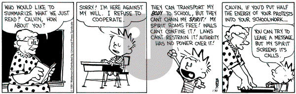 Calvin and Hobbes on Wednesday January 30, 1991 Comic Strip