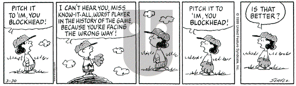Peanuts on Tuesday March 30, 1999 Comic Strip