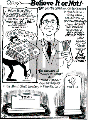 Ripley's Believe It or Not on Wednesday January 16, 2002 Comic Strip
