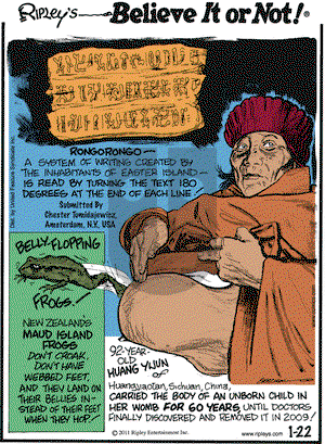 Ripley's Believe It or Not on Saturday January 22, 2011 Comic Strip