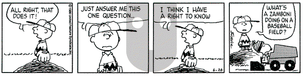 Peanuts on Thursday June 26, 1986 Comic Strip