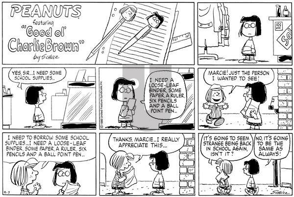 Peanuts on Sunday September 7, 1986 Comic Strip