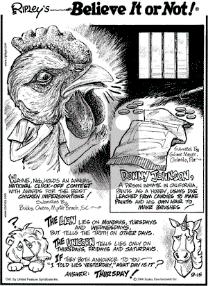 Ripley's Believe It or Not on Friday September 15, 2006 Comic Strip