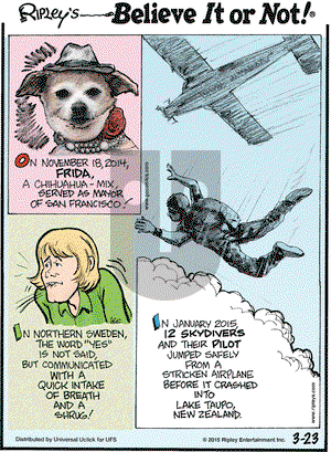 Ripley's Believe It or Not on Monday March 23, 2015 Comic Strip