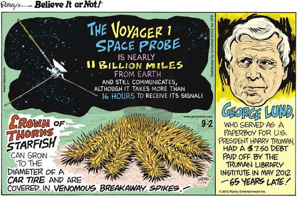Ripley's Believe It or Not on Sunday September 2, 2012 Comic Strip