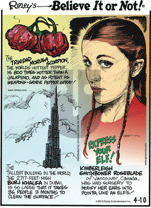 Ripley's Believe It or Not on Wednesday April 10, 2013 Comic Strip