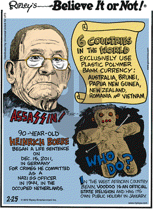 Ripley's Believe It or Not on Saturday February 25, 2012 Comic Strip