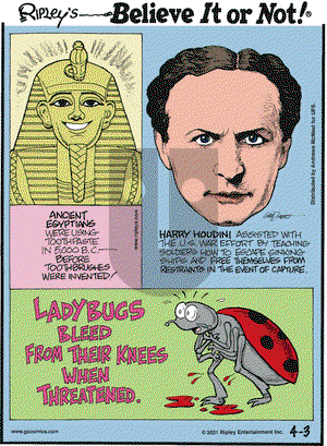 Ripley's Believe It or Not on Saturday April 3, 2021 Comic Strip