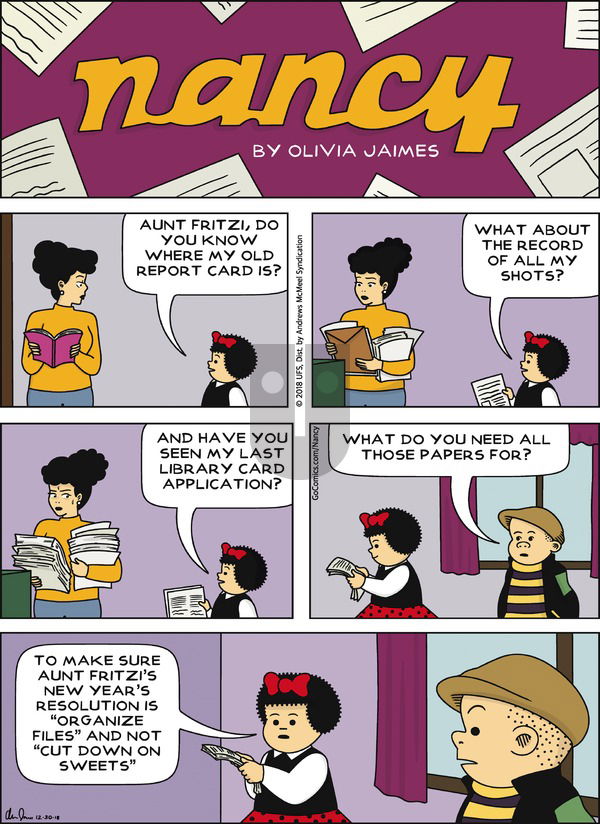 Nancy on Sunday December 30, 2018 Comic Strip