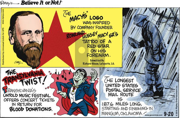Ripley's Believe It or Not on Sunday September 20, 2015 Comic Strip
