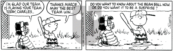 Peanuts - Saturday April 1, 1989 Comic Strip