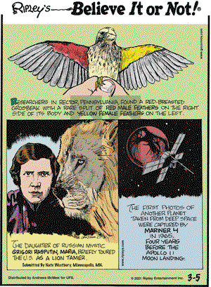 Ripley's Believe It or Not on Friday March 5, 2021 Comic Strip