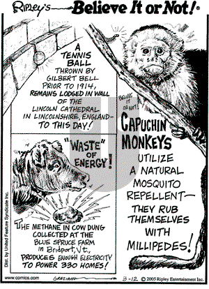 Ripley's Believe It or Not on Saturday March 12, 2005 Comic Strip