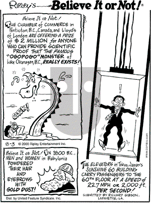 Ripley's Believe It or Not on Thursday August 3, 2000 Comic Strip