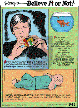 Ripley's Believe It or Not on Friday March 12, 2021 Comic Strip