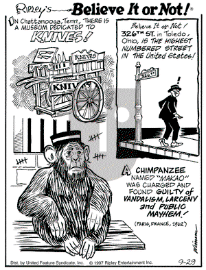 Ripley's Believe It or Not on Monday September 29, 1997 Comic Strip