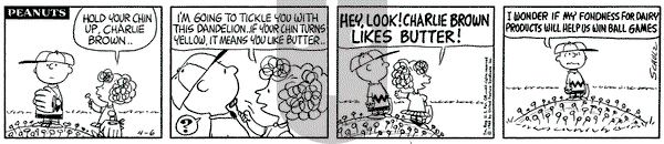 Peanuts on Tuesday April 6, 1965 Comic Strip