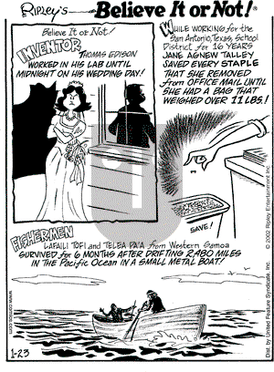 Ripley's Believe It or Not on Wednesday January 23, 2002 Comic Strip