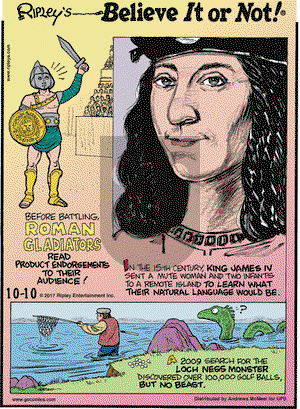 Ripley's Believe It or Not on Tuesday October 10, 2017 Comic Strip