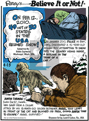 Ripley's Believe It or Not - Thursday April 15, 2010 Comic Strip