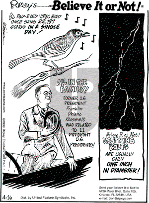 Ripley's Believe It or Not on Friday April 16, 1999 Comic Strip
