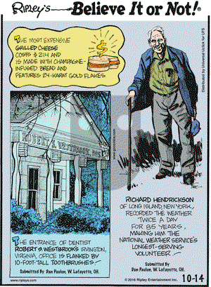 Ripley's Believe It or Not on Friday October 14, 2016 Comic Strip