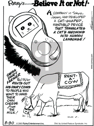 Ripley's Believe It or Not on Saturday August 30, 2003 Comic Strip