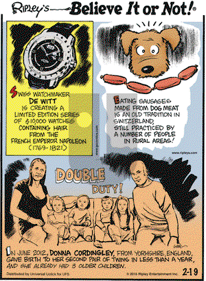 Ripley's Believe It or Not on Thursday February 19, 2015 Comic Strip