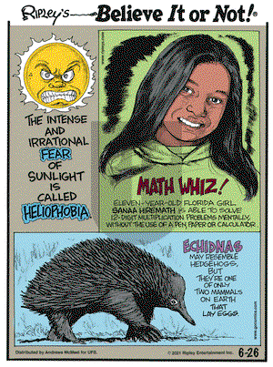 Ripley's Believe It or Not on Saturday June 26, 2021 Comic Strip