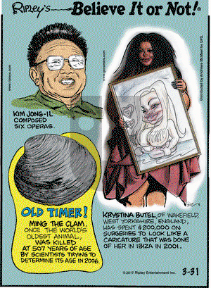 Ripley's Believe It or Not on Friday March 31, 2017 Comic Strip