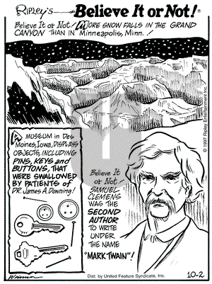 Ripley's Believe It or Not on Thursday October 2, 1997 Comic Strip