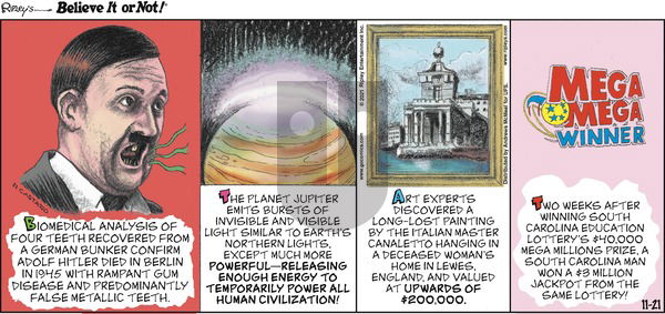 Ripley's Believe It or Not - Sunday November 21, 2021 Comic Strip