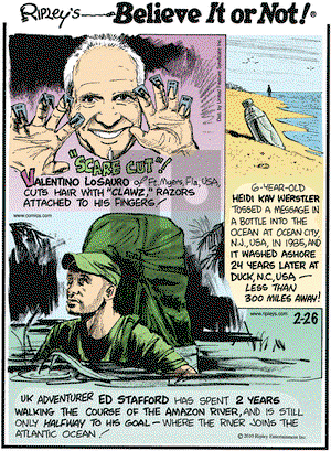 Ripley's Believe It or Not on Friday February 26, 2010 Comic Strip