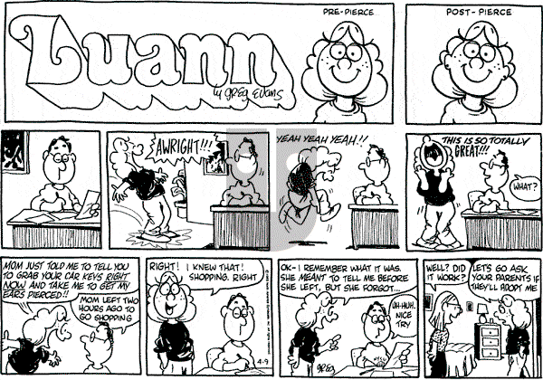 Luann on Sunday April 9, 1989 Comic Strip