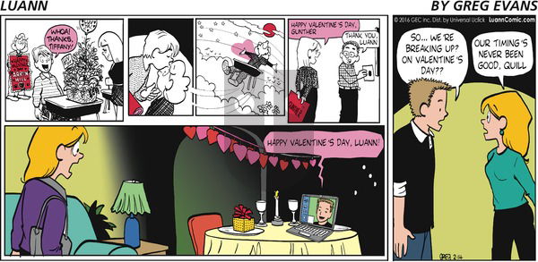 Luann on Sunday February 14, 2016 Comic Strip