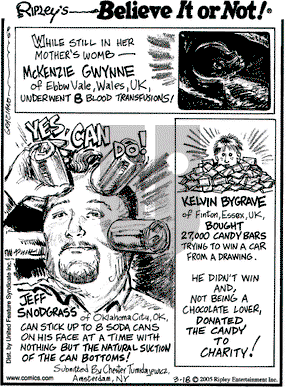 Ripley's Believe It or Not on Friday March 18, 2005 Comic Strip