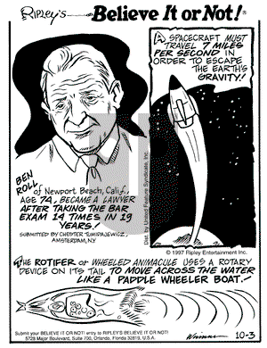 Ripley's Believe It or Not on Friday October 3, 1997 Comic Strip