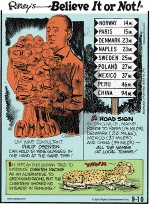 Ripley's Believe It or Not on Saturday September 10, 2016 Comic Strip