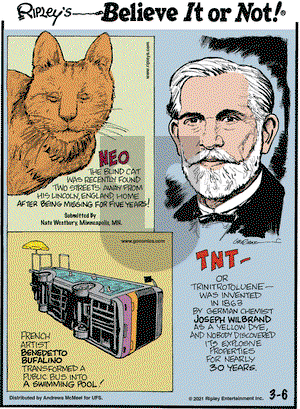 Ripley's Believe It or Not on Saturday March 6, 2021 Comic Strip