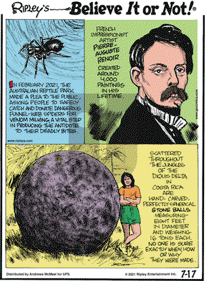 Ripley's Believe It or Not on Saturday July 17, 2021 Comic Strip
