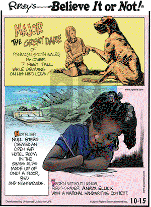 Ripley's Believe It or Not on Saturday October 15, 2016 Comic Strip
